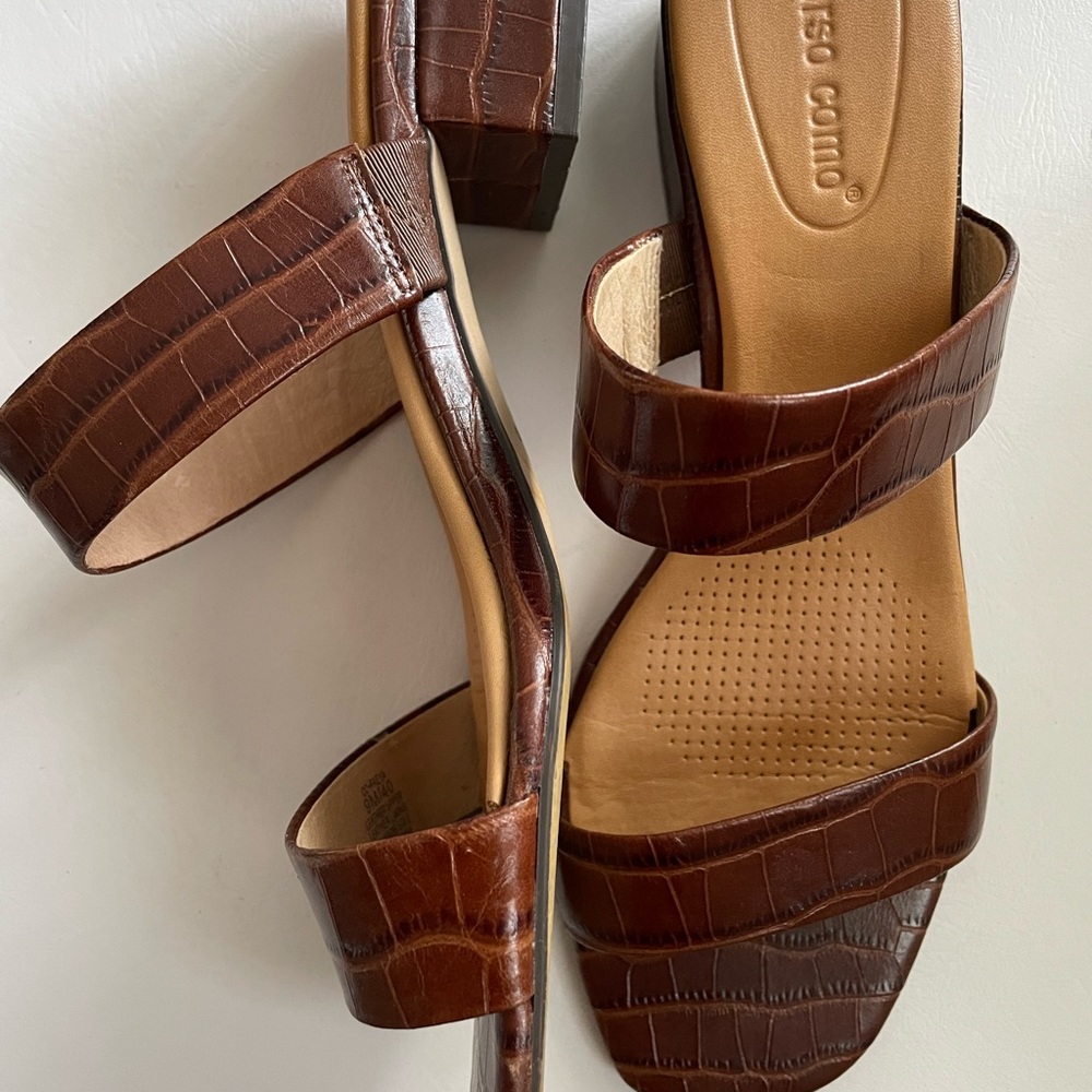 Corso Como Brown Croc-Embossed Double Strap Sandals - Picture 2 of 3